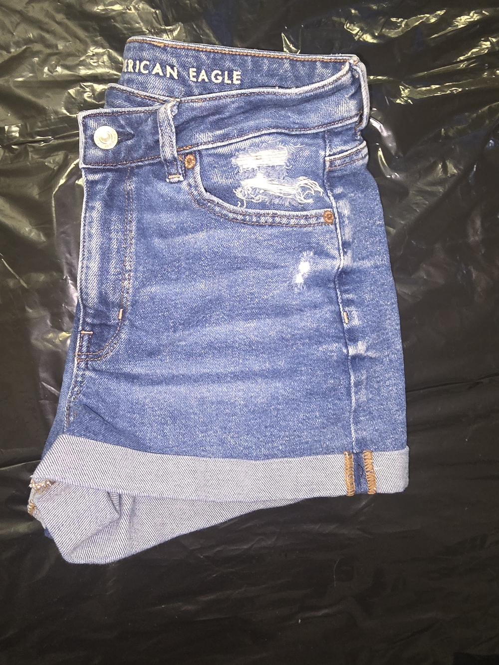 American Eagle Outfitters Dark Blue Denim Cuffed Jean Shorts